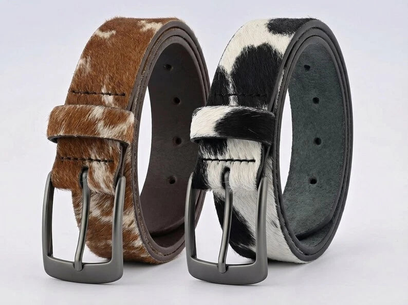Women's Hair-On Cowhide Western Belt - Genuine Leather