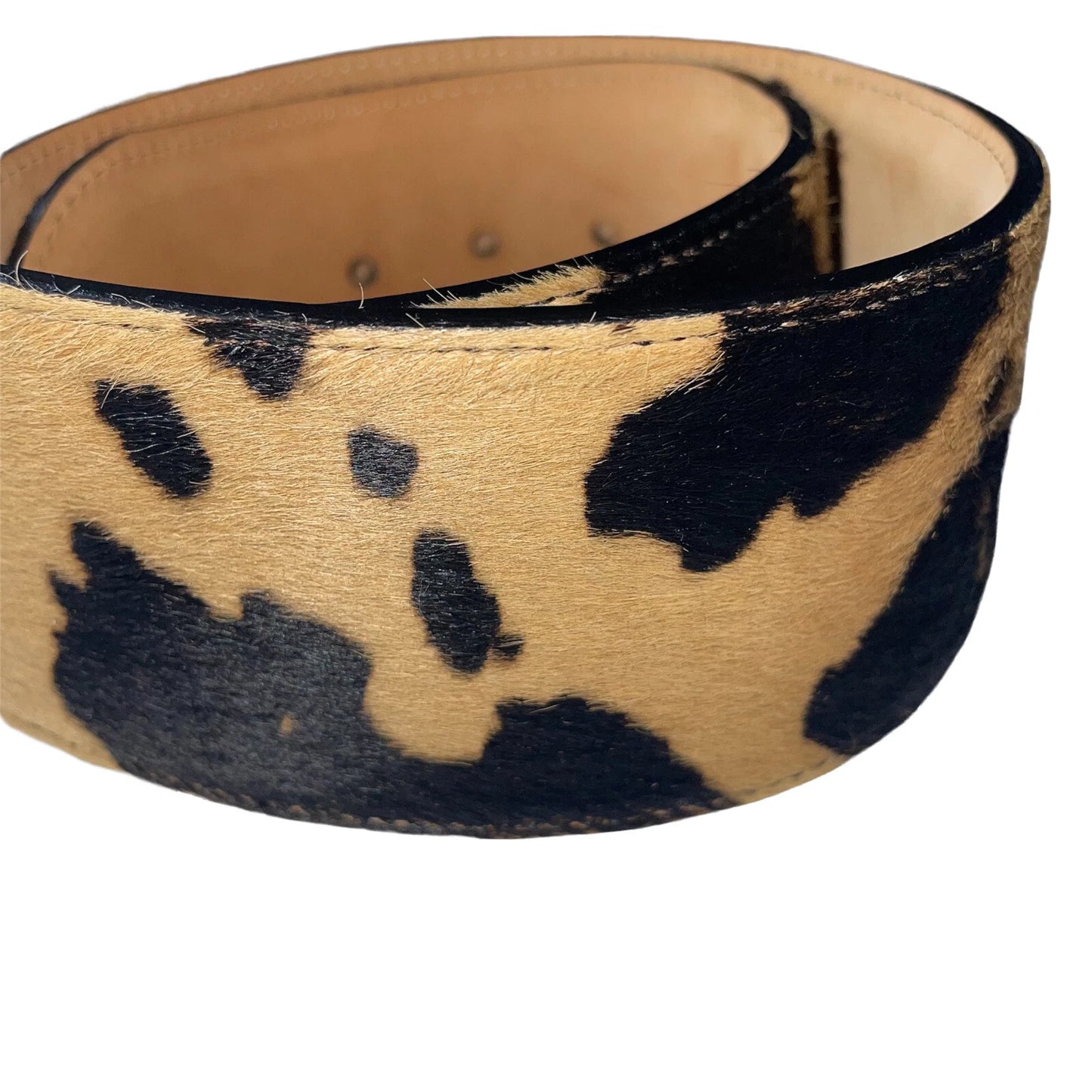 Wide Hair-On Hide Cow Print Statement Belt for Women