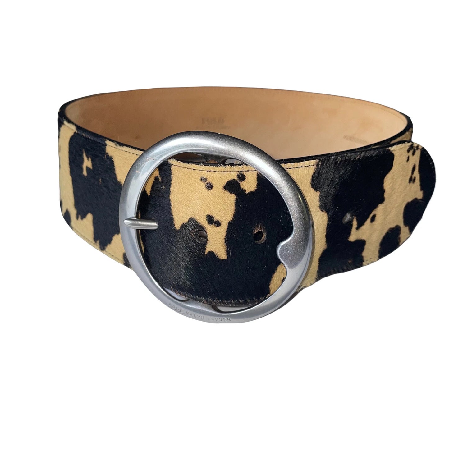 Wide Hair-On Hide Cow Print Statement Belt for Women