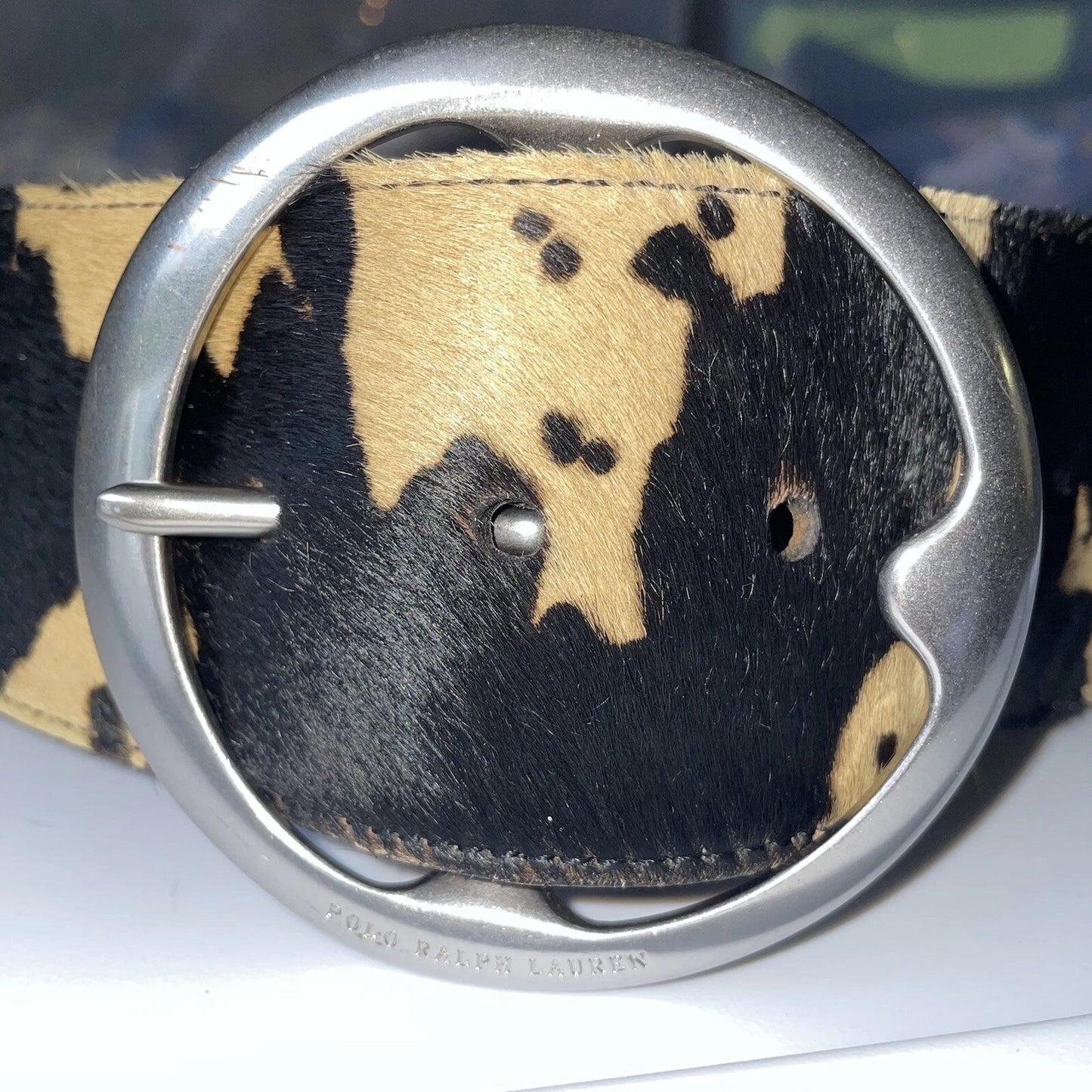 Wide Hair-On Hide Cow Print Statement Belt for Women