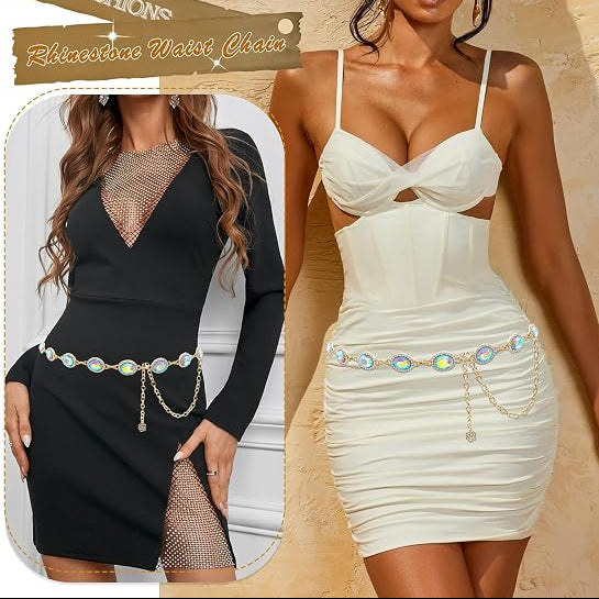 Rhinestone Gold Chain Belt - Elegant Sparkly Waist Chain