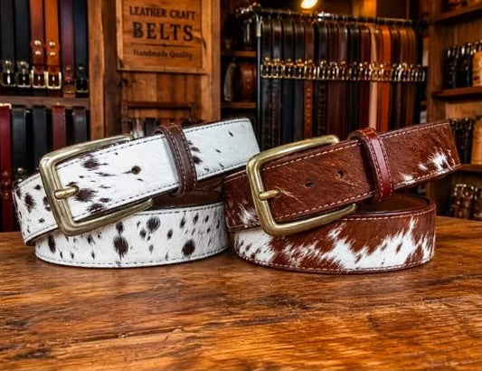 Handcrafted Cowhide Hair-On Leather Belt - Western Style