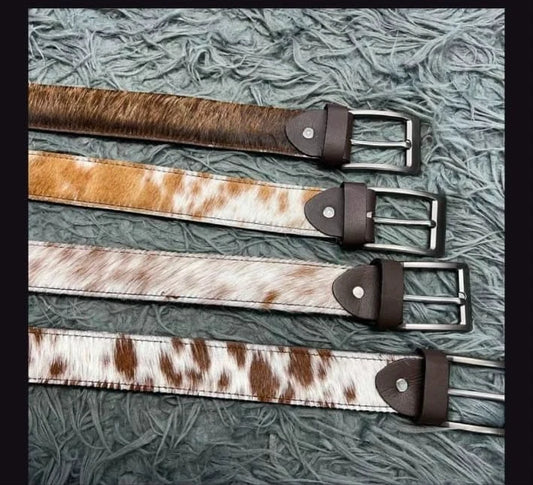 Handcrafted Cowhide Hair-On Leather Belt - Western Style