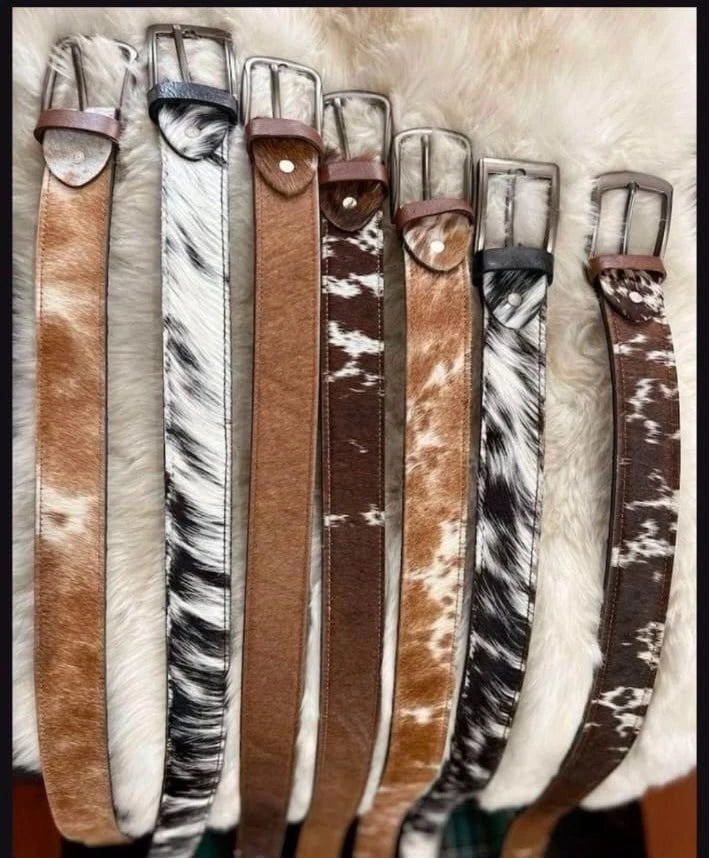 Handcrafted Cowhide Hair-On Leather Belt - Western Style