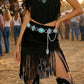 Turquoise Floral Concho Chain Belt - Silver Western Belt