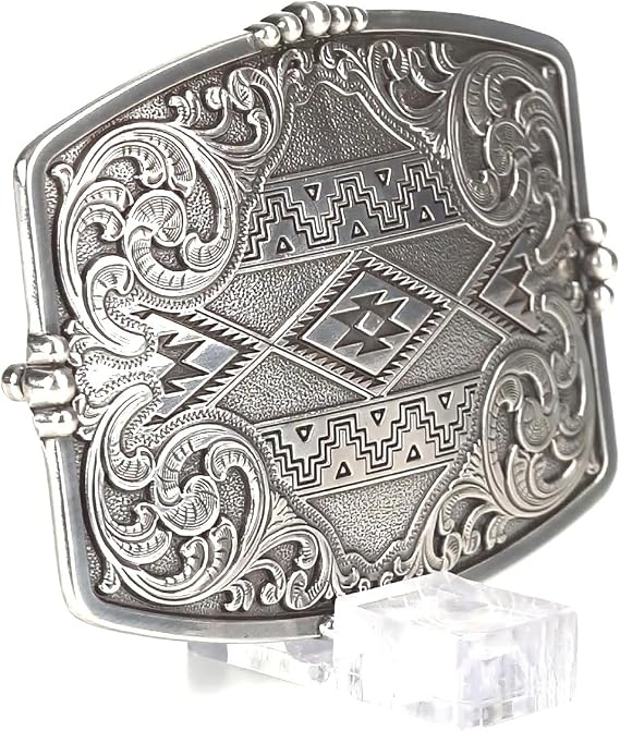Aztec Floral Filigree Western Belt Buckle - Rectangle