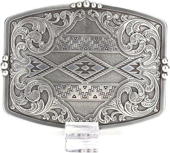 Aztec Floral Filigree Western Belt Buckle - Rectangle