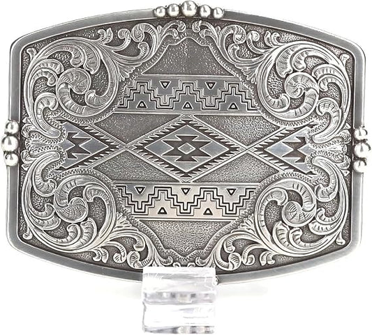 Aztec Floral Filigree Western Belt Buckle - Rectangle