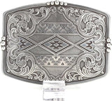 Aztec Floral Filigree Western Belt Buckle - Rectangle