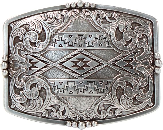 Aztec Floral Filigree Western Belt Buckle - Rectangle