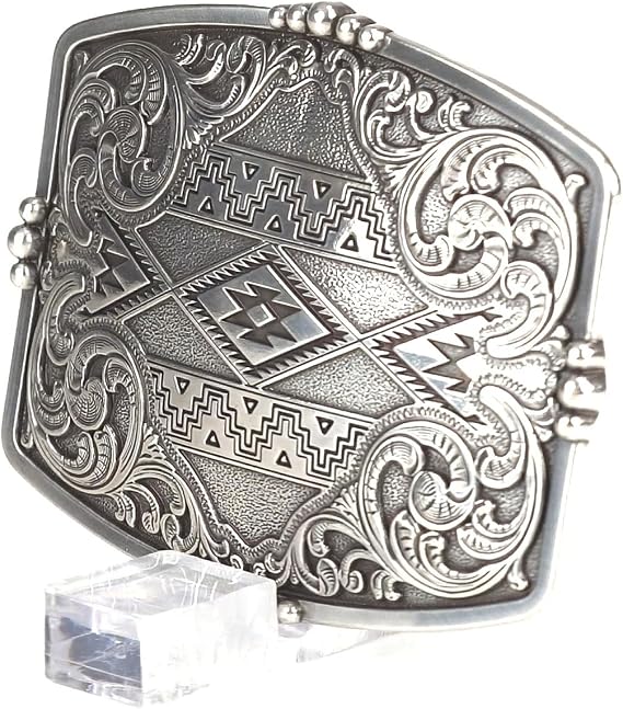 Aztec Floral Filigree Western Belt Buckle - Rectangle