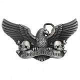 Bad to the Bone Eagle & Skulls Biker Buckle - Antique Silver
