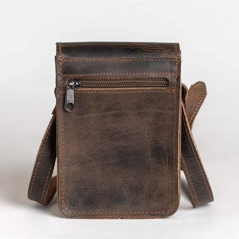 Men's Small Phone Crossbody Messenger Bag - Full Grain