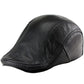 Black Lambskin Leather Flat Cap - Newsboy Beret Style