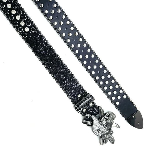 Black Pirate Skull Rhinestone Belt - Unisex Glitter Festival Style