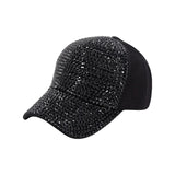 Black Rhinestone Baseball Cap with Ponytail Hole & Adjustable Strap