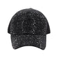 Black Rhinestone Baseball Cap with Ponytail Hole & Adjustable Strap