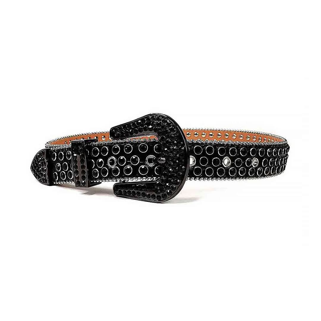 Black Rhinestone Belt | Premium Leather, Prong-Set Sparkle