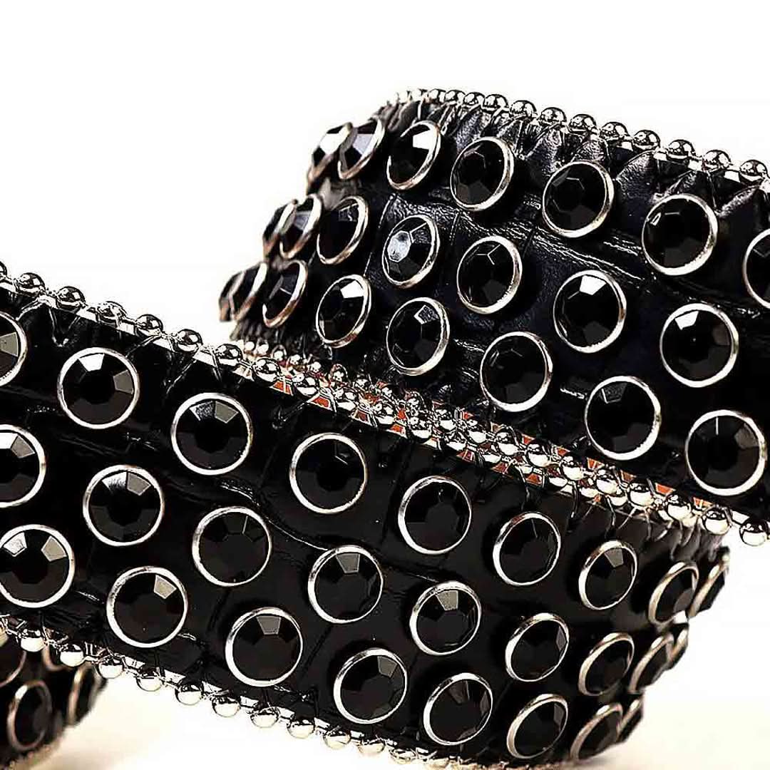 Black Rhinestone Belt | Premium Leather, Prong-Set Sparkle