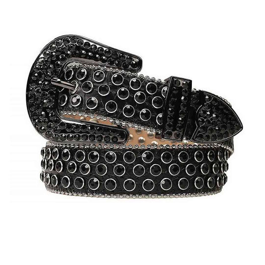 Black Rhinestone Belt | Premium Leather, Prong-Set Sparkle
