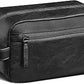 Black Water-Resistant Leather Toiletry Bag for Travel