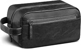 Black Water-Resistant Leather Toiletry Bag for Travel