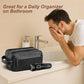 Black Water-Resistant Leather Toiletry Bag for Travel