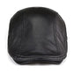 Black Lambskin Leather Flat Cap - Newsboy Beret Style