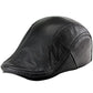 Black Lambskin Leather Flat Cap - Newsboy Beret Style