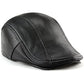 Black Lambskin Leather Flat Cap - Newsboy Beret Style
