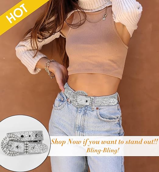 Bling Diamond Cowgirl Belt - Rhinestone Studded Style