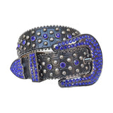 Blue Rhinestone Studded Belt with Silver Accents & Black Textured Strap