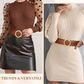 Women's Wide Braided Belt - Vintage Round Gold Buckle