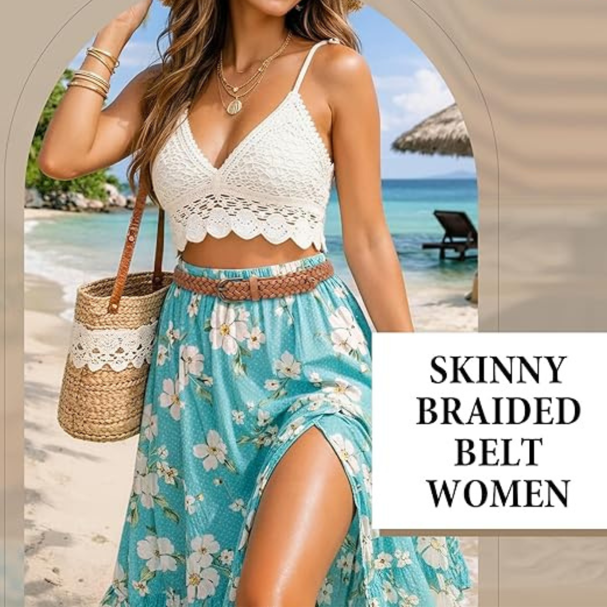 Women's Skinny Braided Belt - Antiqued Copper Buckle