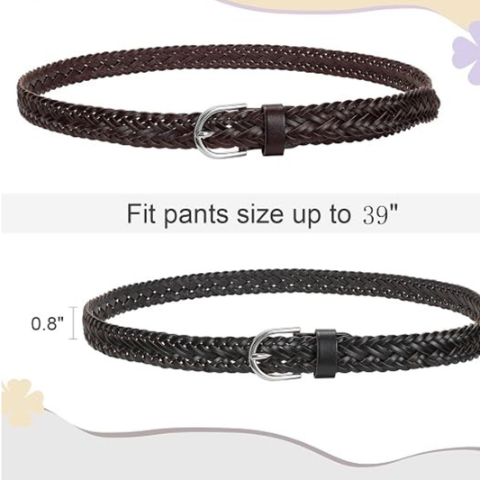 Women's Skinny Braided Leather Belt 2-Pack - No Holes