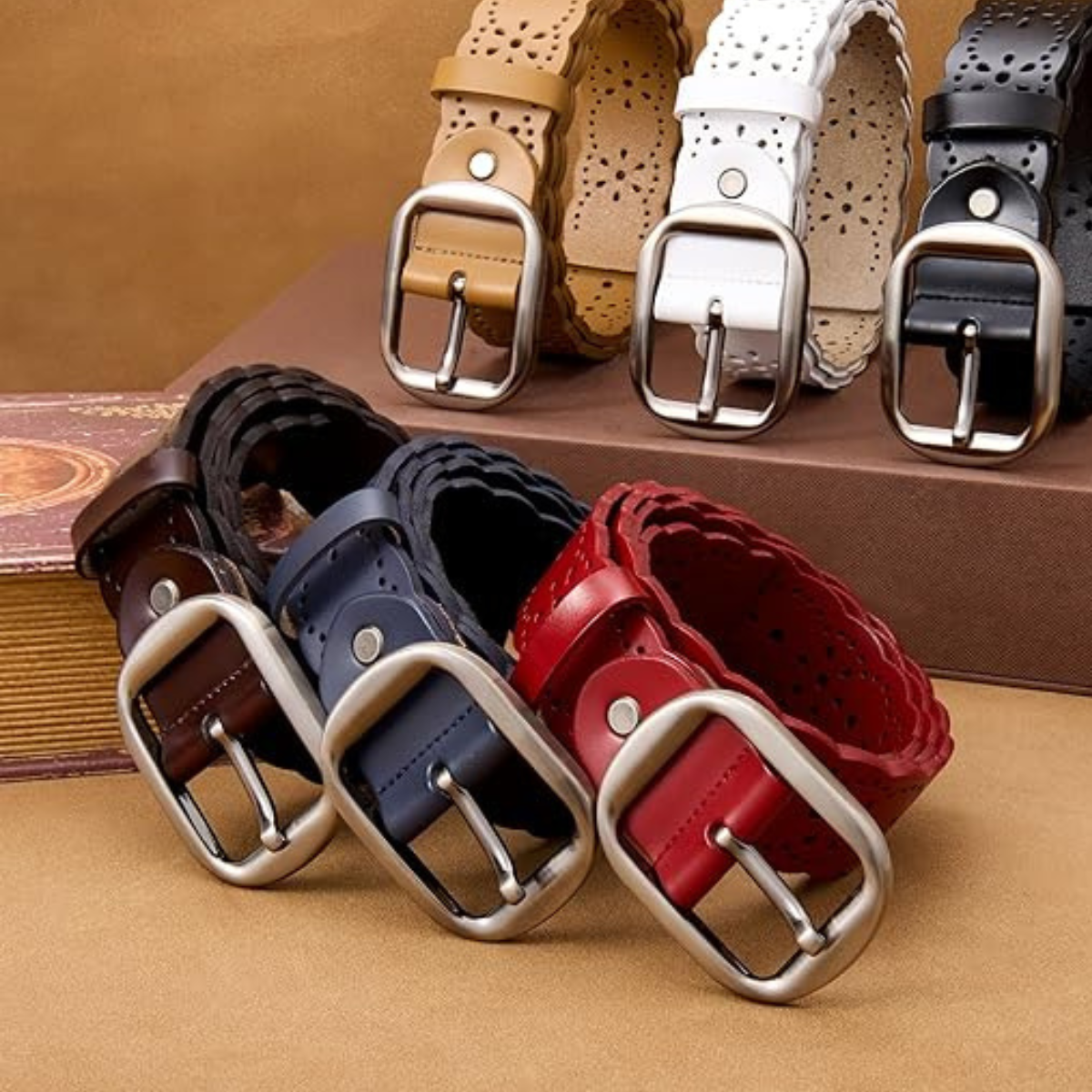 Women's Hollow Flower Genuine Leather Wide Belt
