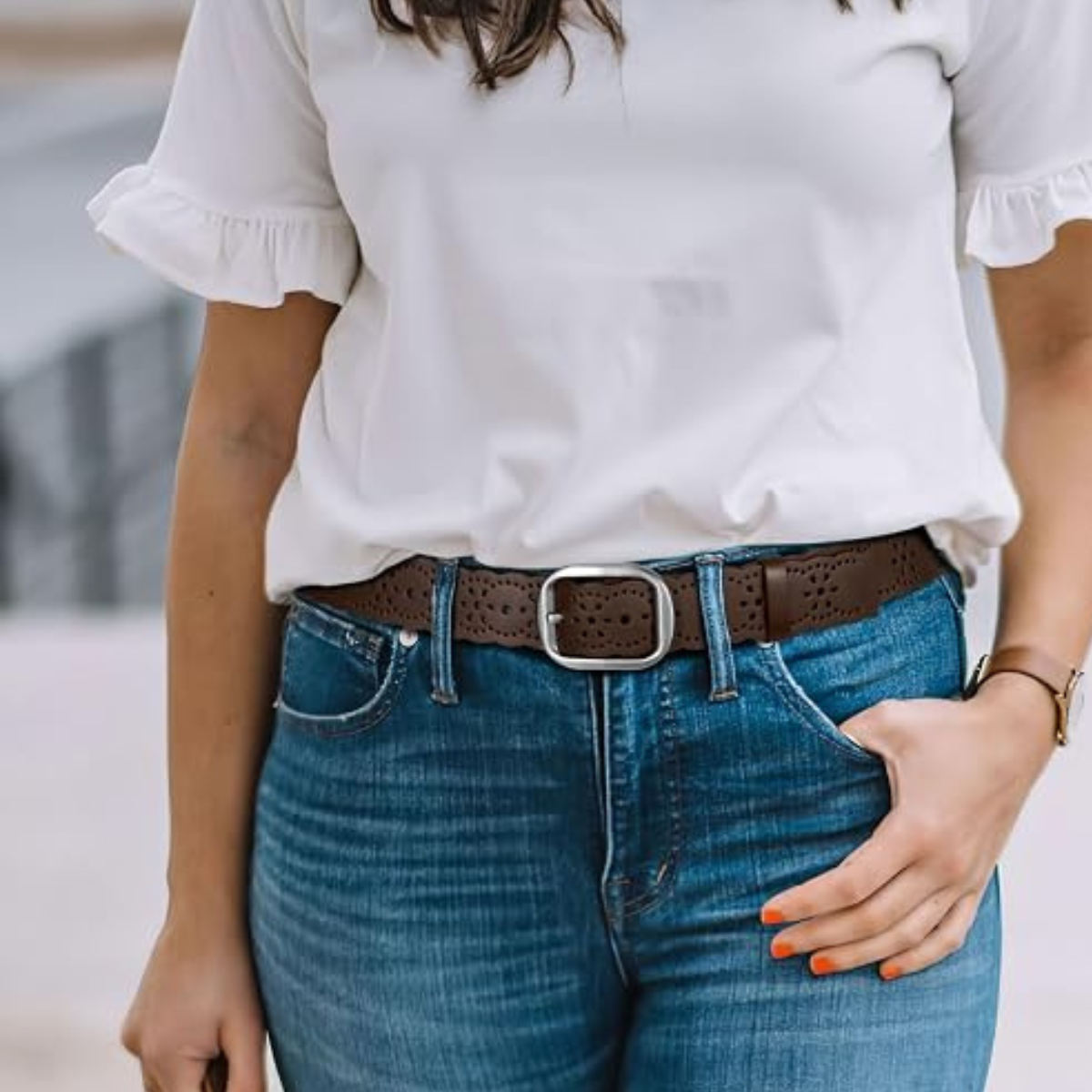 Women's Hollow Flower Genuine Leather Wide Belt