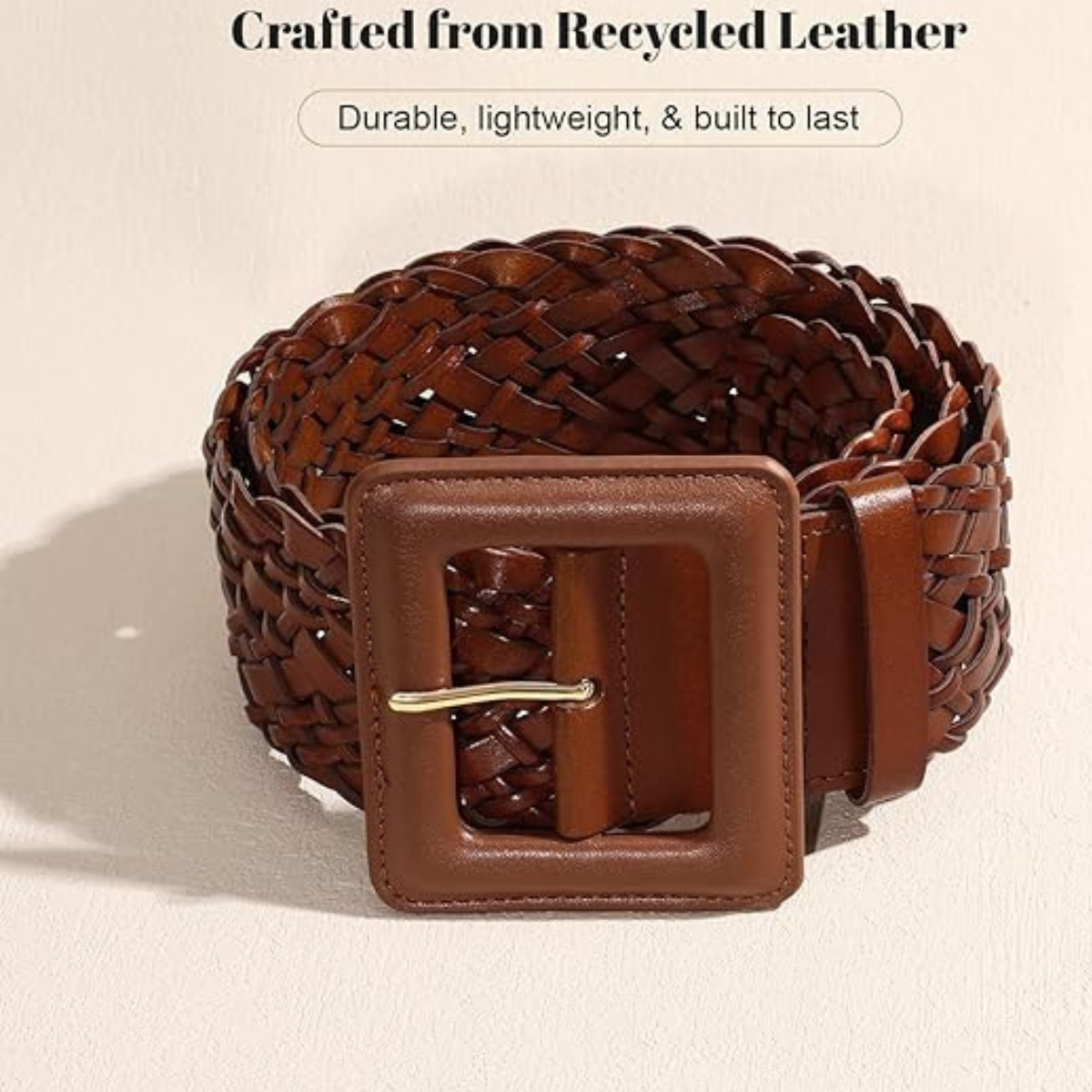 Women's Wide Braided Belt - Oversized Square Buckle