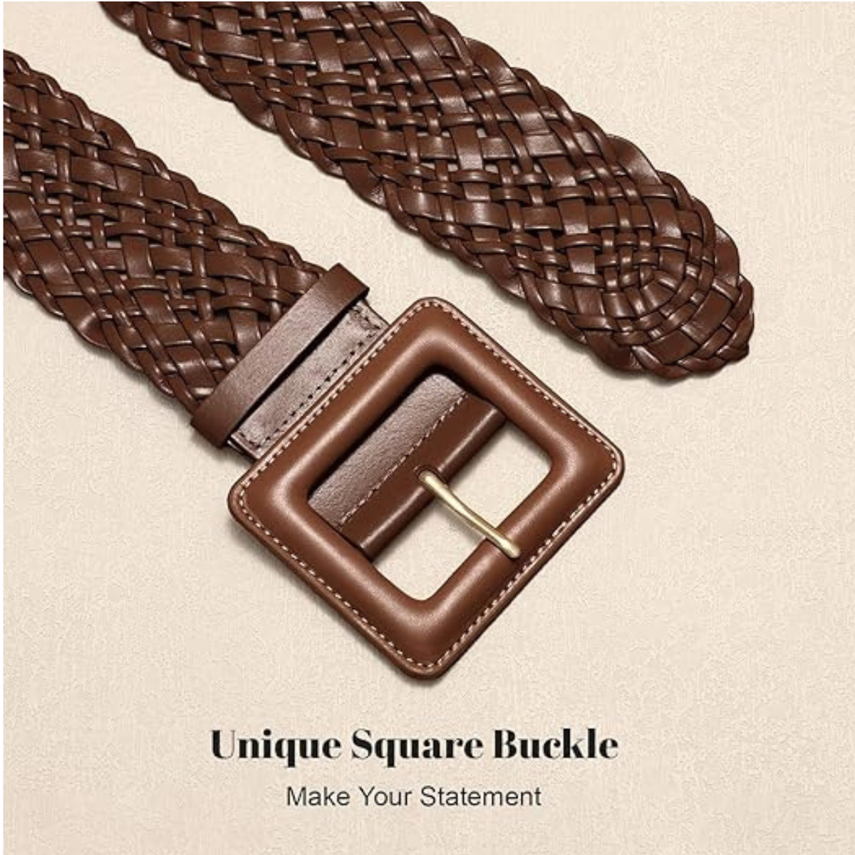 Women's Wide Braided Belt - Oversized Square Buckle