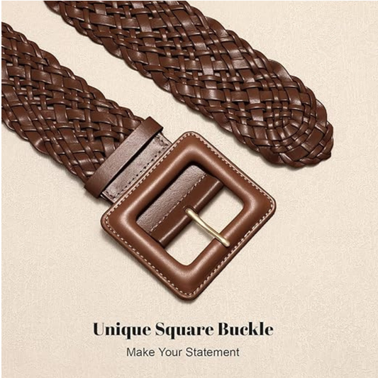 Women's Wide Braided Belt - Oversized Square Buckle