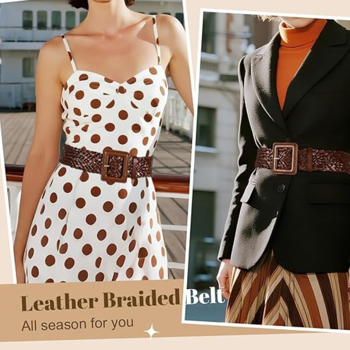 Women's Wide Braided Belt - Oversized Square Buckle