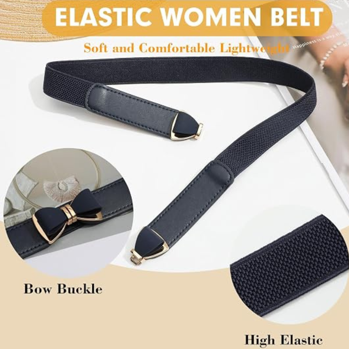 Women's Skinny Elastic Bow Buckle Belt