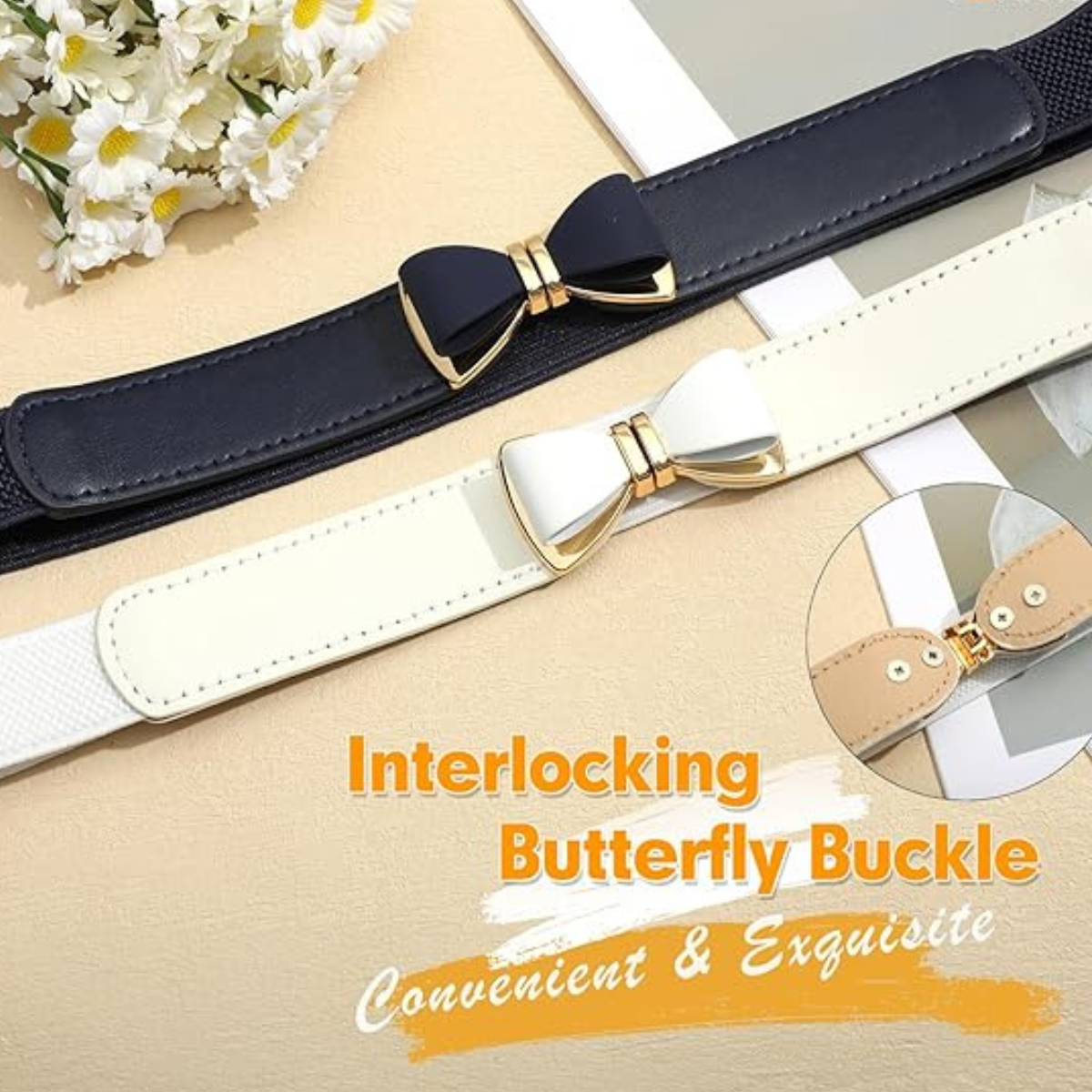 Women's Skinny Elastic Bow Buckle Belt