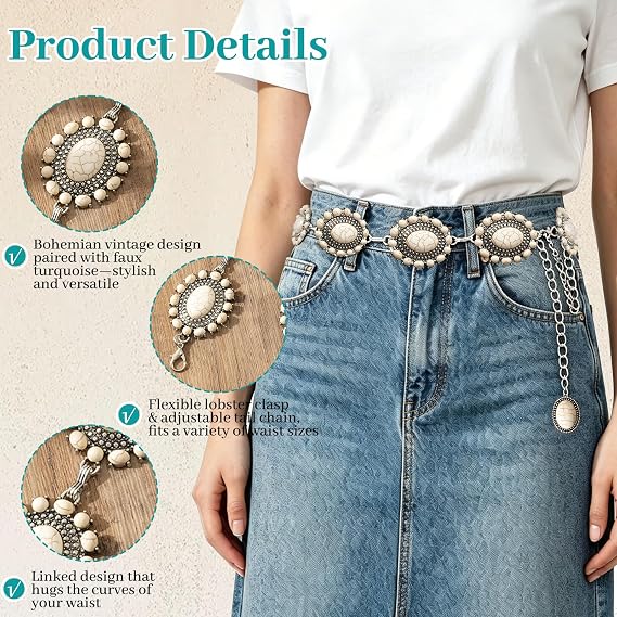 Bohemian Turquoise Concho Waist Chain - Retro Boho Belt