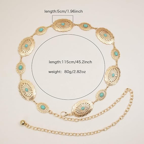 Hollow Boho Floral Concho Chain Belt - Western Waist Belt