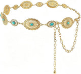 Hollow Boho Floral Concho Chain Belt - Western Waist Belt
