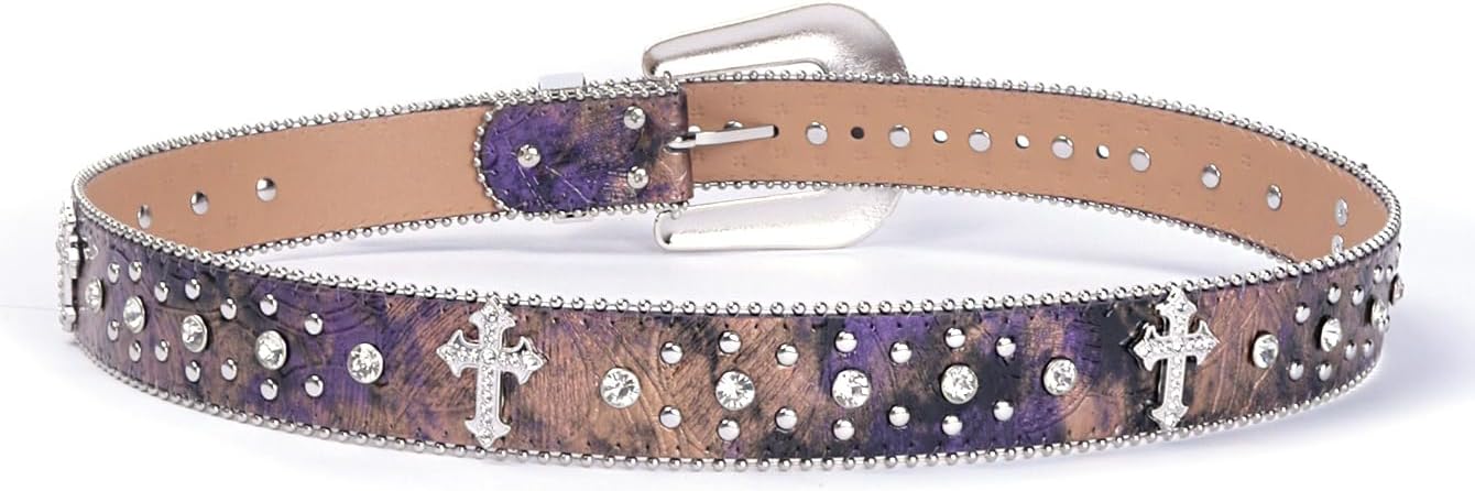 Multicolor Rhinestone Cross Western Belt - Bling Buckle