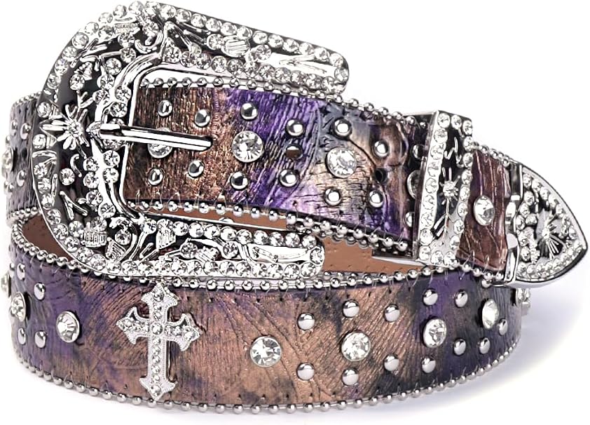 Multicolor Rhinestone Cross Western Belt - Bling Buckle