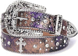 Multicolor Rhinestone Cross Western Belt - Bling Buckle
