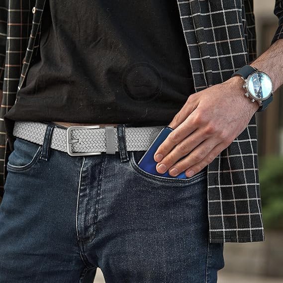 Braided Stretch Golf Belt with No-Hole Design for Men